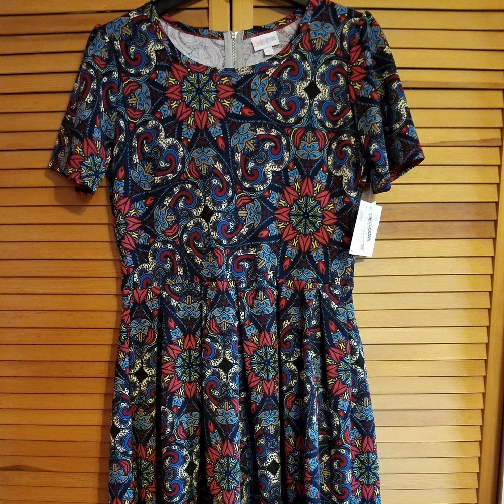 Lularoe Amelia dress (pockets) Med Stained Glass